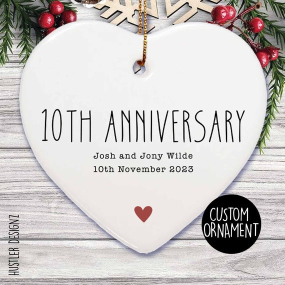 Personalized 10th Anniversary Heart Ornament 10 Years Married 10th Wedding Anniversary Gift For Couple Custom Anniversary Heart Plaque