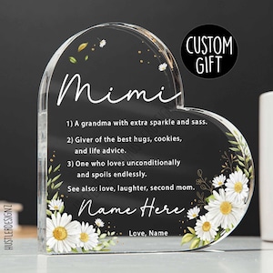 Mimi Heart Acrylic Plaque – Personalized Mimi Definition Gift - Custom Grandma Keepsake - Grandmother Gifts - Baby Announcement For New Mimi