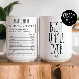 Taza con información nutricional para tíos - Regalo divertido para tíos - La mejor taza para tíos - Regalo de cumpleaños para tíos - Taza familiar personalizada - Regalo de sobrinos