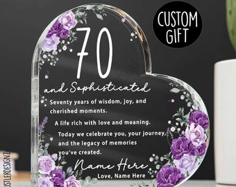 70th Birthday Keepsake: Personalized Heart Acrylic Plaque, Custom Name