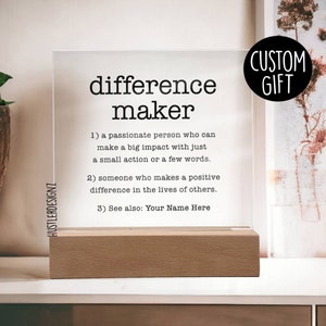 Difference Maker Gift, Plaque With Stand, Personalized Gifts, Employee Gifts Appreciation, Coworker Plaque Gift, Teacher Mentor Thank You