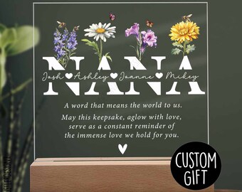 Personalisierte Nana Geburt Blumen Garten LED Nachtlicht - Enkel Namen