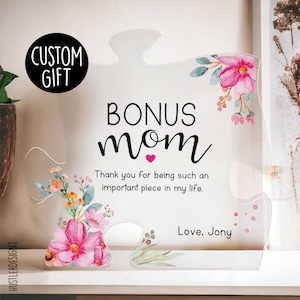 Bonus Mom Gift, Puzzle Piece Personalized Gifts, Bonus Mom Thank You Gift, Bonus Mom Stepmom Plaque, Stepmom Gift, Mother&#39;s Day Gift