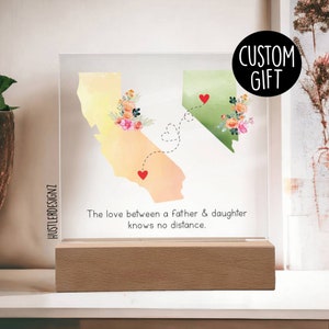Regalo personalizado para padre e hija a distancia - Regalo personalizado para el Día del Padre - Placa con mapa personalizada - Regalo para padre e hija - Familia a distancia