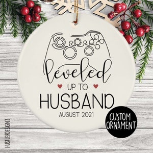 Leveled Up to Husband Ornament – Gamer Wedding Gift, Personalized Newlywed Ornament with Date, Video Game Marriage Keepsake for Couples