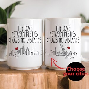 Individuelle Lang Distanz Freundschaft Bester Freund Tasse - Die Liebe zwischen Besties kennt keine Entfernung - Personalisiertes Freundschaftsgeschenk - 2 Staaten Tasse