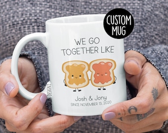 We Go Together Like Peanut Butter and Jelly Mug - Custom Names & Date - Cute Couple Mug - Anniversary Gift - Matching Mug Set