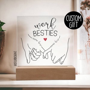 Personalized Work Besties Pinky Promise Plaque - Custom Coworker Friend Plaque - Perfect Office Desk Accessory - Custom Names
