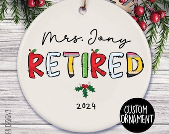 Ornament gepensioneerde leraar: gepersonaliseerd kerstornament met naam en jaar
