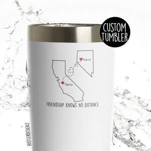 Friendship Knows No Distance Tumbler Cup: Custom Moving Away Gift