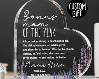 Personalized Bonus Mom Acrylic Plaque: Lavender Floral Gift