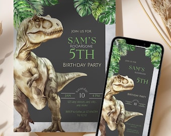 Rooarsome Dinosaur Invitation Bundle, Editable Dino Party Invite Set, Birthday Templates, Neutral Jurassic Theme Printable Pack, RD001