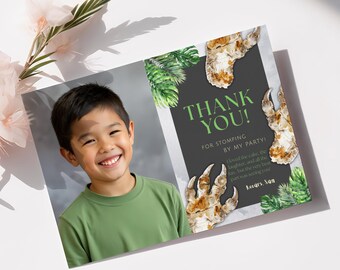 Rooarsome Dinosaur Thank You Card, Editable Template for Wild One Party, Printable Baby Shower or First Birthday Appreciation Note, RD001