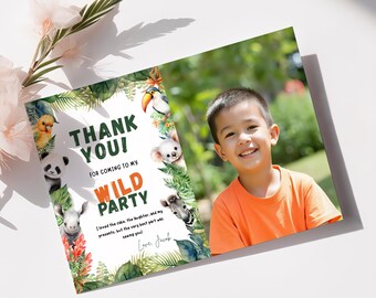 Editable Wild One Birthday Thank You Card | Safari Theme Template, Jungle 1st Birthday Printable, Gender Neutral Baby Shower Note, WO001