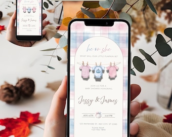 Editable Our Little Pumpkin Baby Shower Evite | Gender Neutral Fall Theme, Double Format Digital Phone Invitation, Canva Template, OLP003