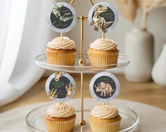 Rooarsome Dinosaur Cupcake Toppers, Printable Party Decor, Dino Birthday Theme Decorations, Editable Digital Download, RD001