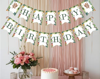 Wild One Happy Birthday Banner, Safari Animals Party, Editable 1st Birthday Template, Gender Neutral Jungle Theme Printable Banner, WO001