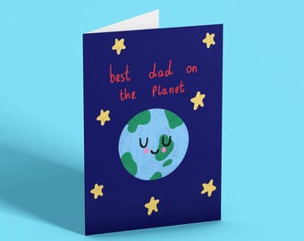 Best dad on the planet card, cute space fathers day card, pops birthday card