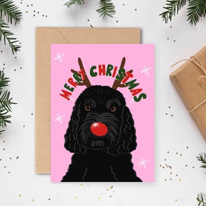 Custom pet Christmas cards custom breed holiday card customised dog greeting card pet portrait Santa hat Xmas card zdjęcie 1