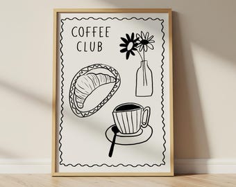 Coffee Club Art Print | Modern Kitchen Cafe Decor | Pastry Breakfast Art