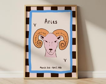 Aries Star Sign Print | Horoscope Wall Art | Astrology Art Poster | Zodiac Prints