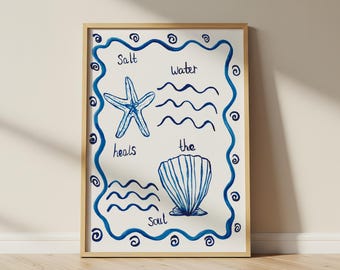 Salt water heal the soul print | beach inspired art | ocean waves wall decor | coastal art