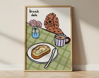 Brunch Date Dog Art Print | Modern Kitchen Cafe Decor | Personalised Dog Illustration