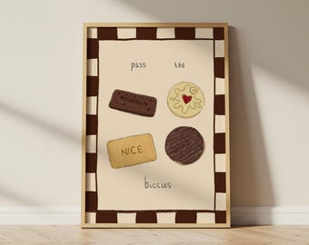 Pass the Biccies Print, Biscuit Kitchen Wall Art, Sweet Treat Food Poster