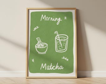 Matcha Lover Kitchen Print | Cafe Decor Illustration, Matcha Drinker Art, Matcha Station Ideas