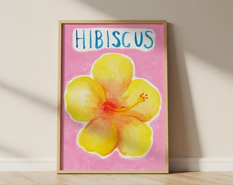 Pink Hibiscus Flower Wall Art, Watercolour Art, Beach House Decor, Hawaii Decor