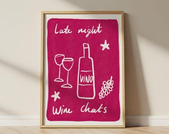 Wine Chats Art | Red Wine Print |  Alcohol wall art | bar cart decor | Colourful kitchen prints