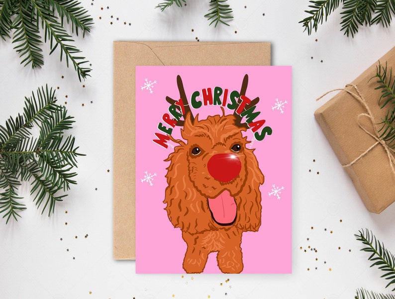 Custom pet Christmas cards custom breed holiday card customised dog greeting card pet portrait Santa hat Xmas card zdjęcie 6