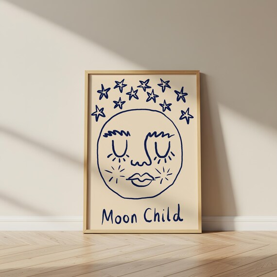 Moon Child Art Print, Spiritual Bedroom Wall Decor, celestial gifts, space prints