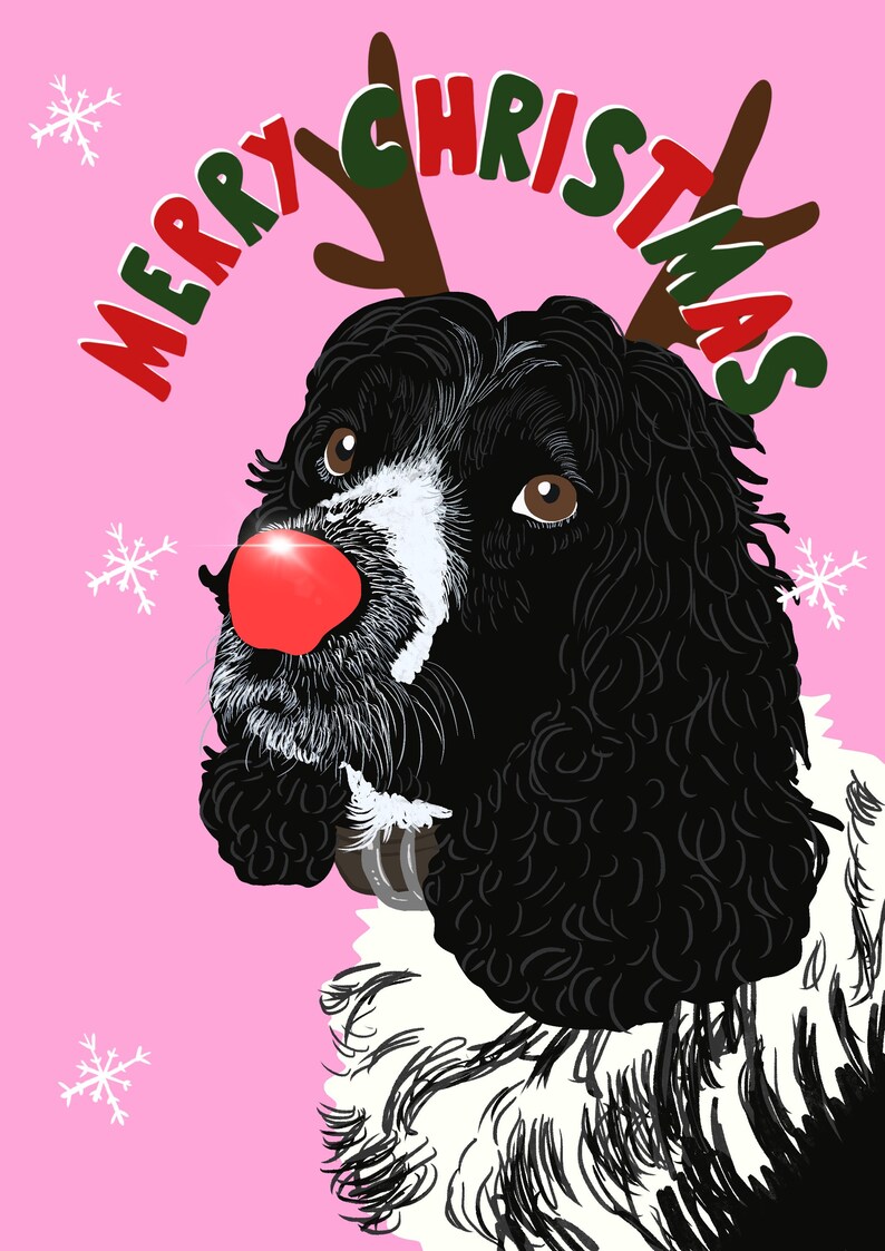 Custom pet Christmas cards custom breed holiday card customised dog greeting card pet portrait Santa hat Xmas card zdjęcie 2