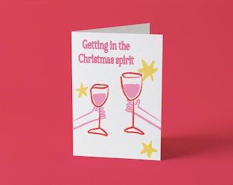 Christmas Cheers Card | Two Glasses Christmas Card | Fun Festive Card | Colourful Christmas Card for Friends