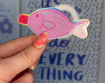 Holographic Soy Sauce Fish Sticker | Cute Kawaii Vinyl Decal | Shiny Foodie Sticker | Sushi Lover Gift | Waterproof Laptop & Water Bottle
