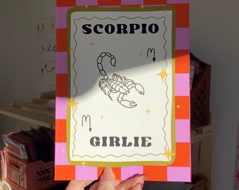 Scorpio girlie print | star sign print | Scorpio art | quote wall print | cute wall art | funky pattern