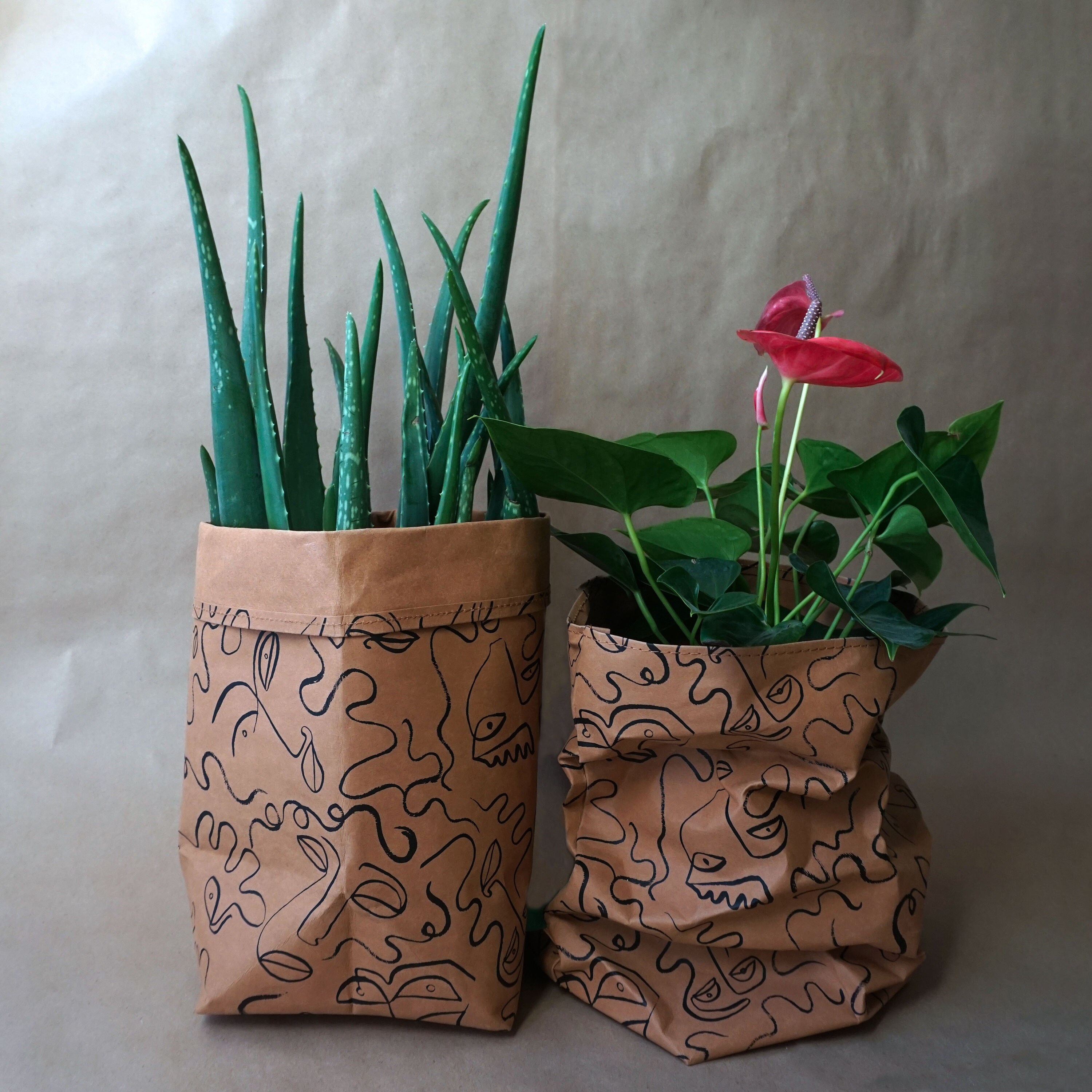 Couvercle de Pot Plantes en Papier Kraft - Rangement/Jouets/Aliments Visages Imprimés