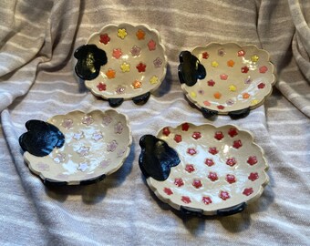 Sheep ceramic flower patterned trinket dish