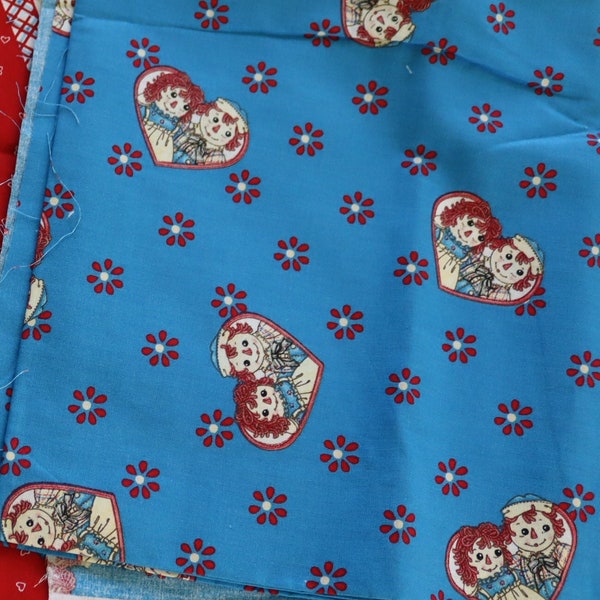 Raggedy Ann and Raggedy Andy Coordinating Fabrics  - Red and Blue Rag Doll Fabric - Vintage Raggedy Ann and Andy Cotton Fabric