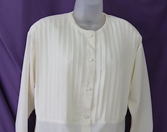 Ivory Silky Pleated Front Tuxedo Blouse