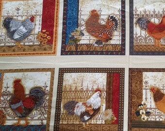 cushion pillow fabric POPPY flower chick kids craft easy sew plushies Cut and sew panel CHICKEN fabric panel rooster cock fabric