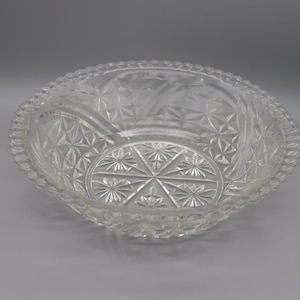 Vintage Clear Glass Serving Bowl - Stars and Bars Clear Glass Salad Bowl, Dessert Bowl or Serving Dish - Pressed Glass Centerpiece Bowl