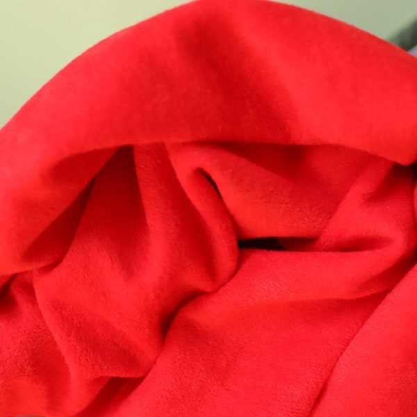 Red Velveteen Fabric - Red Polyester Ultrasuede type fabric - Lightweight fuzzy red fabric for crafts, costumes, Christmas, clothing