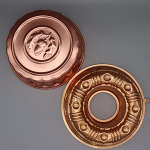 Vintage Copper Jello Molds -  Ring Jell-O Mold OR Round with Acorns Jell-O Mold -Copper-color Aluminum Gelatin or Holiday Food Molds