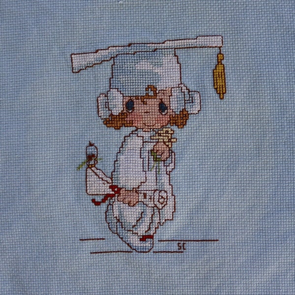 Graduation Girl Vintage Finished Cross Stitch Embroidery - Precious Moments Cross Stitch - Handmade gift for graduate