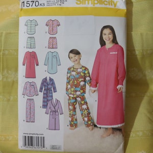 Pattern Kid&#39;s Robe, Pajama, Gown, Loungewear by Simplicity - Child Girl or Boy Sleepwear Pattern size 7, 8, 10, 12, 14