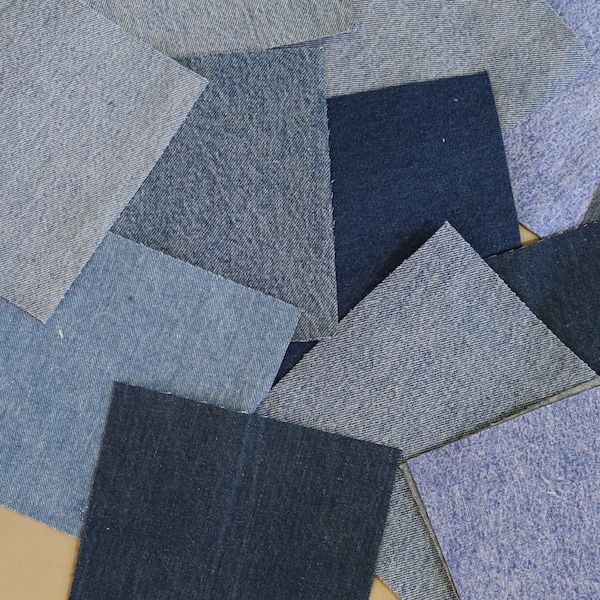 20 Upcycled/Recycled 6 1/2 inch Denim Squares - Mixed shades