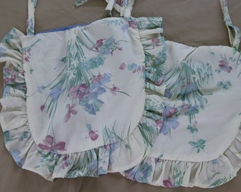 2 Handmade Vintage Chair Pad Covers with ties in Lavender and Blue - Pretty Floral Chair Pad Covers with ties