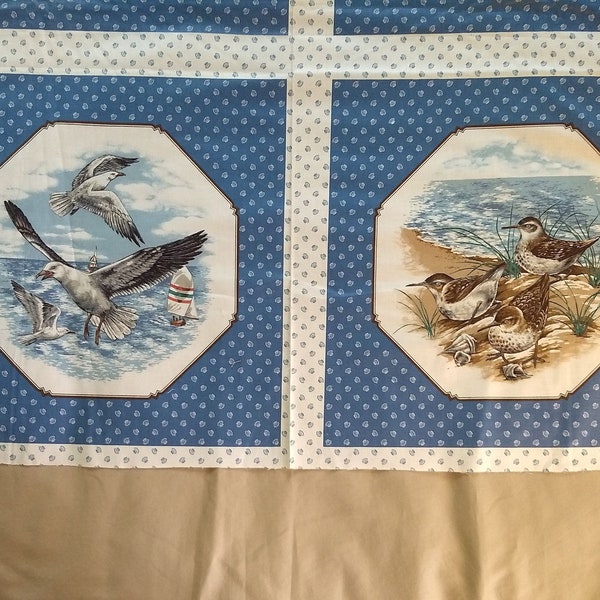 Shore Birds Pillow Panel / Fabric Panel / Craft Panel with sandpipers and seagulls